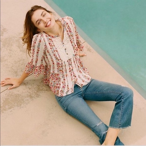 Anthropologie-maeve Hiver Floral Peasant Blouse (Size:2) - Picture 1 of 12